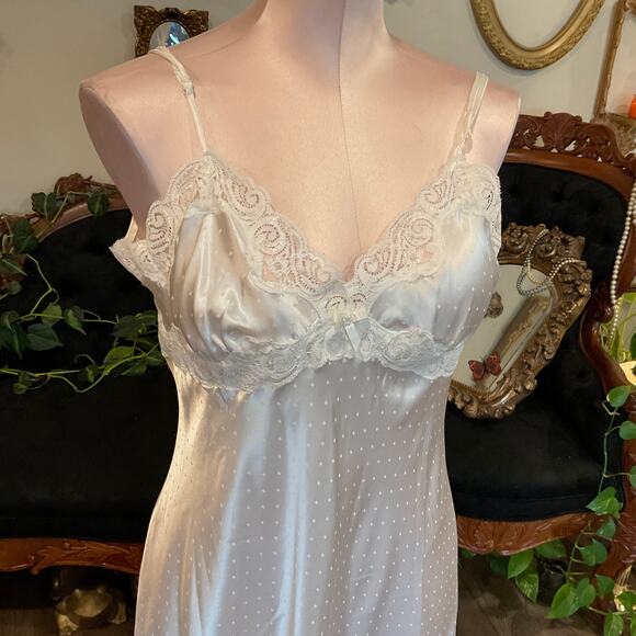 Vintage Linea Donatella lingerie Polka Dot Bridal Slip Dress V-Neck Size S - Picture 2 of 4